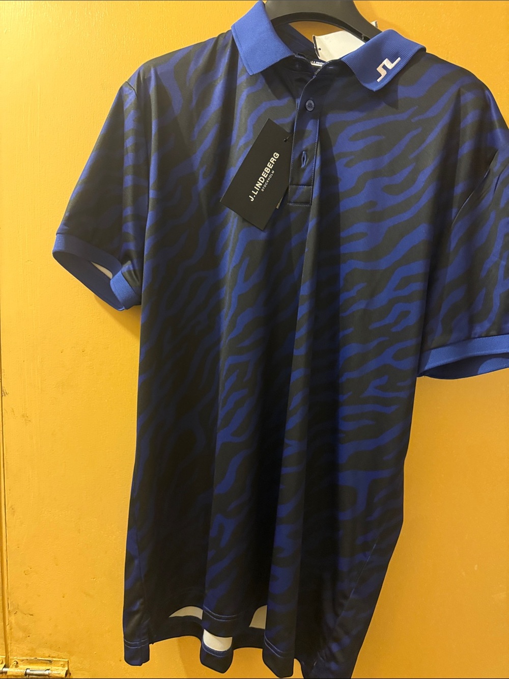 J.Lindeberg Royal Blue & Black Zebra-Stripe Polo